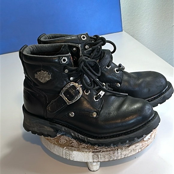 harley davidson Shoes - HARLEY DAVIDSON VINTAGE WOMENS FADED GLORY BLACK LEATHER MOTO BOOTS SZ 7